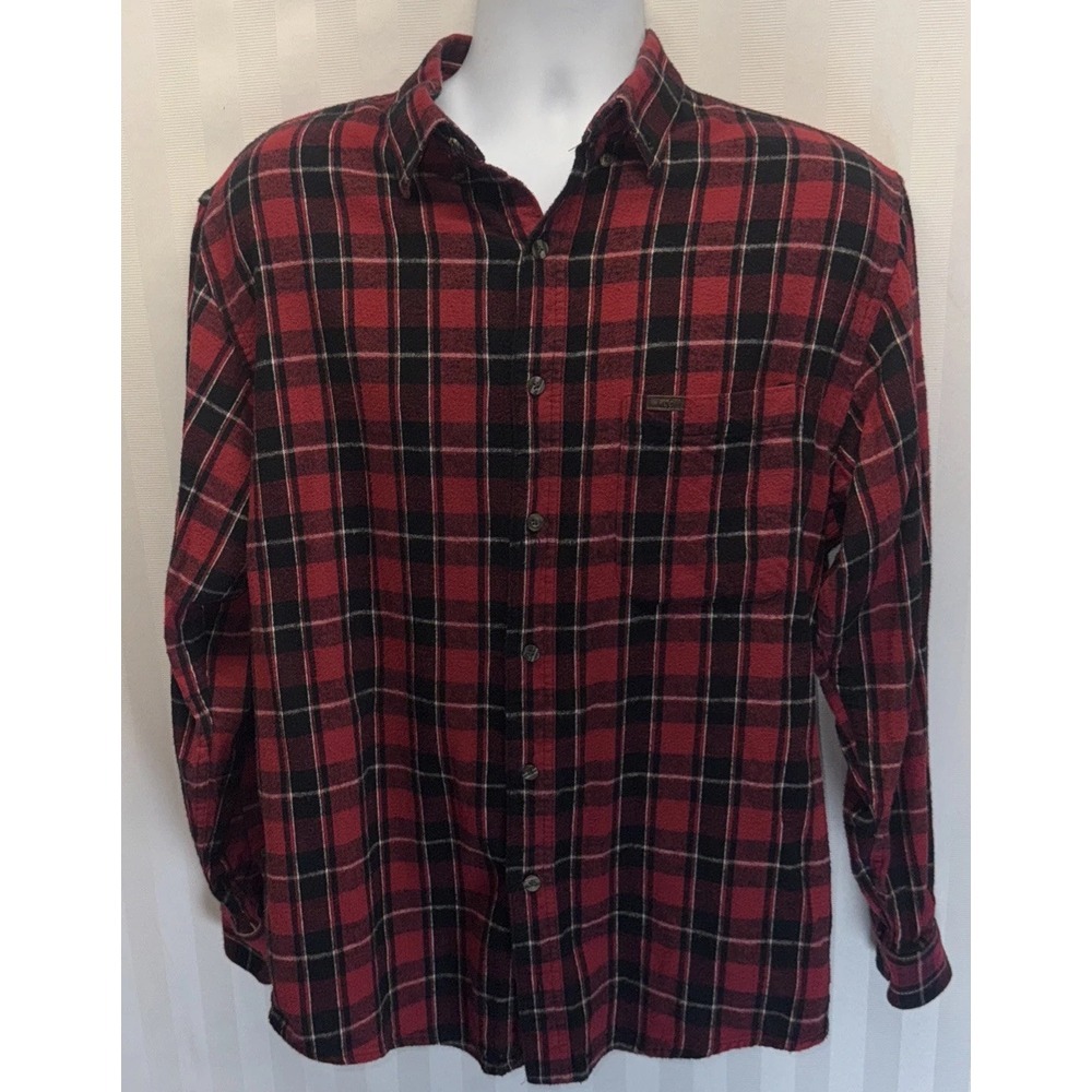 Plaid FLANNEL Shirt LEE Regular Fit Long Sleeve Red Black Check Men Sz M
